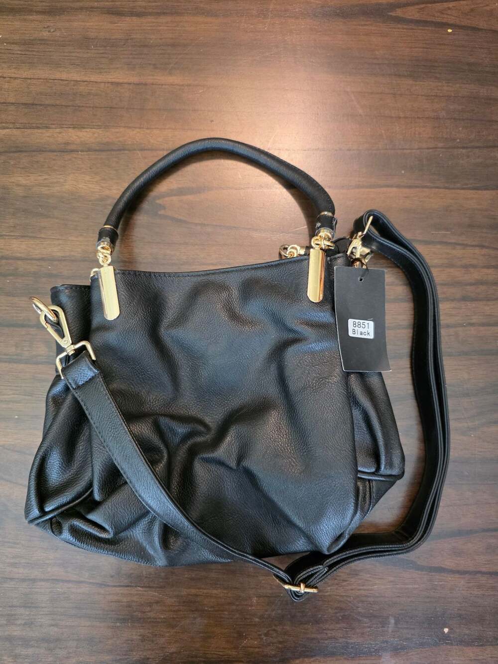 Faux Leather Satchel Handbag Model 8851 Black with Gold-Tone Hardware